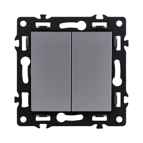 Выключатель 2-клавишный проходной 10А/250В, серый Kollinger Asthetik AS-005GY