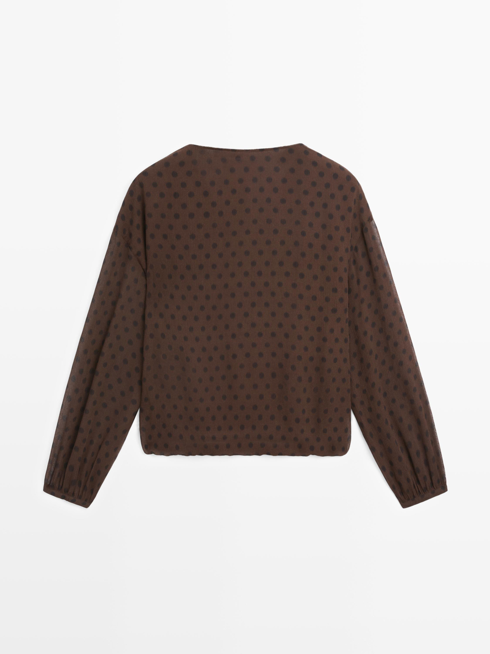 Massimo Dutti Блуза из струящейся ткани внахлест с узором в горошек, коричневый