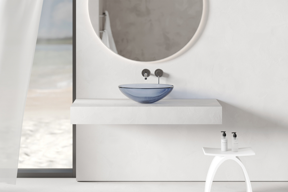 Раковина накладная прозрачная ABBER Kristall AT2802Saphir синяя