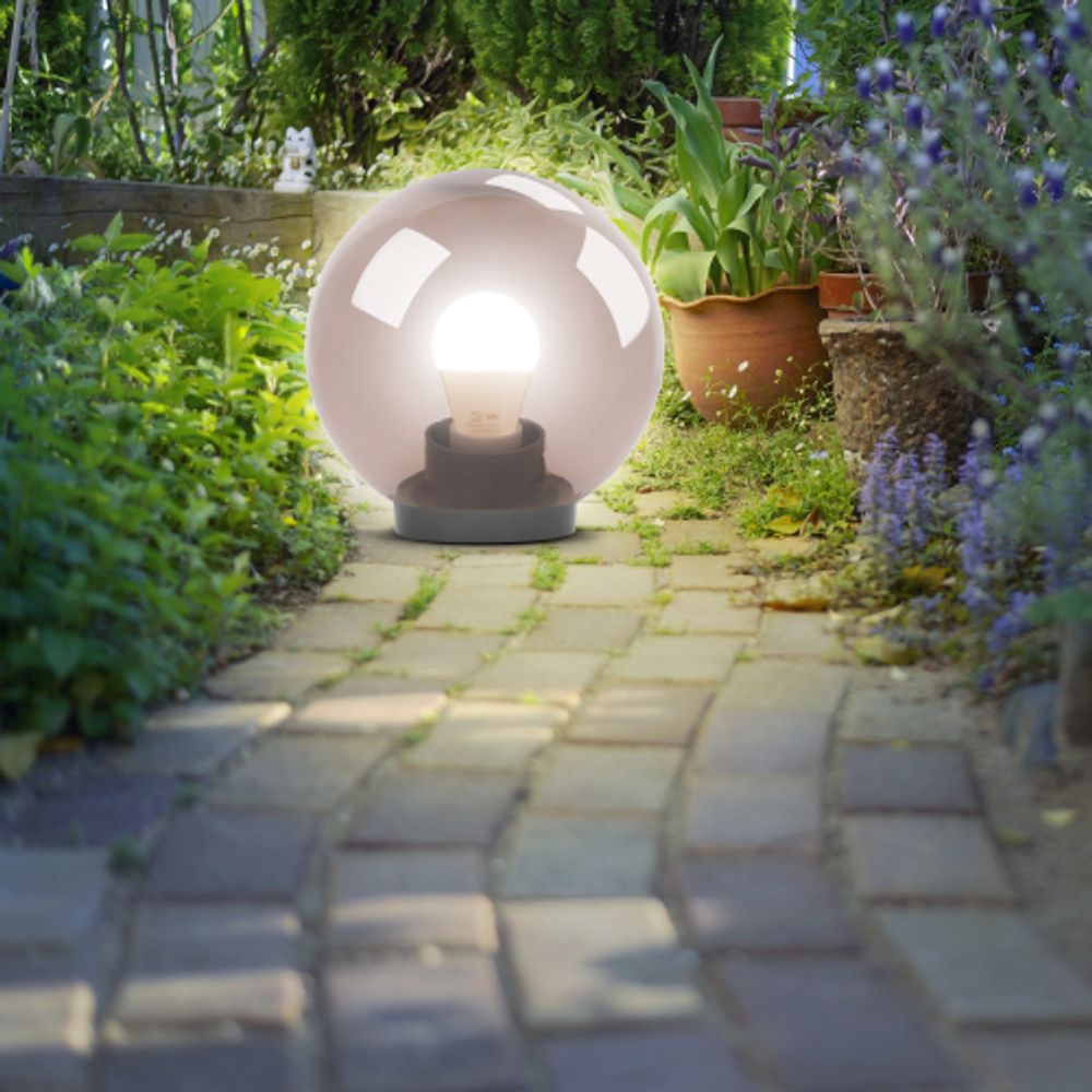 Садово-парковый светильник ЭРА НТУ 01-100-305 шар дымчатый на опору / кронштейн IP44 Е27 max100Вт d300mm | Садово-парковые светильники