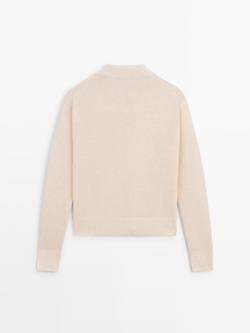 Massimo Dutti Тонкий свитер изо льна с воротником поло, натуральный/кремовый