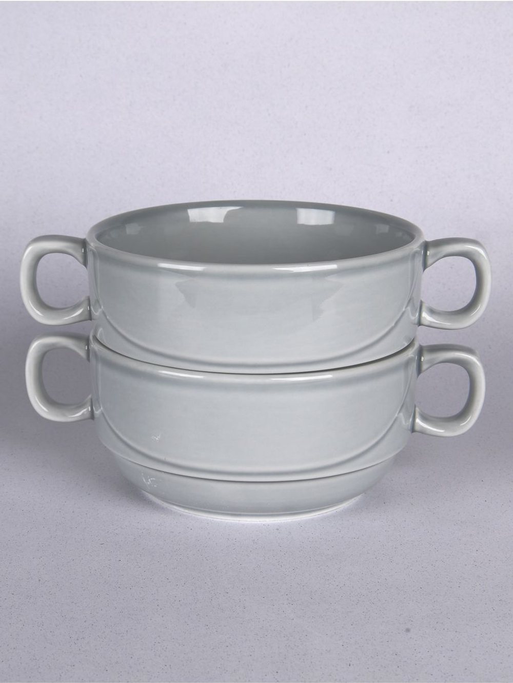 Бульонница супница с ручками фарфоровая тёмно-серый набор 2 шт в стиле акварель