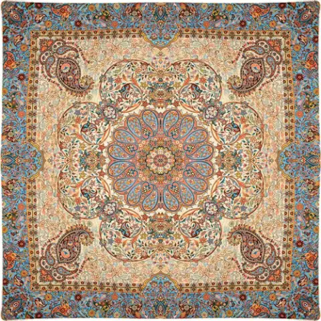 Иранская скатерть Терме шелковая квадратная голубая