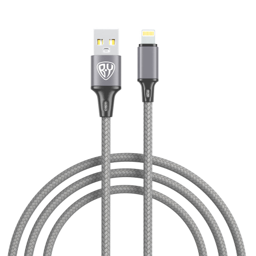 Кабель для зарядки USB(A)-iP BY Solid, 12Вт, 1 м, 2.4A, нейлон, мет. кон., графитовый