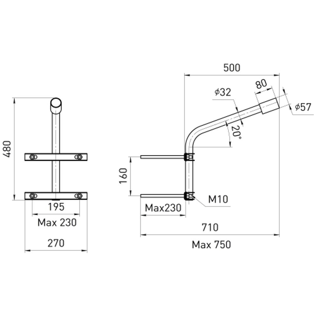 Кронштейн на опору ЭРА SPP-AC4-0-500-060 с 2 хомутами 500mm d60mm