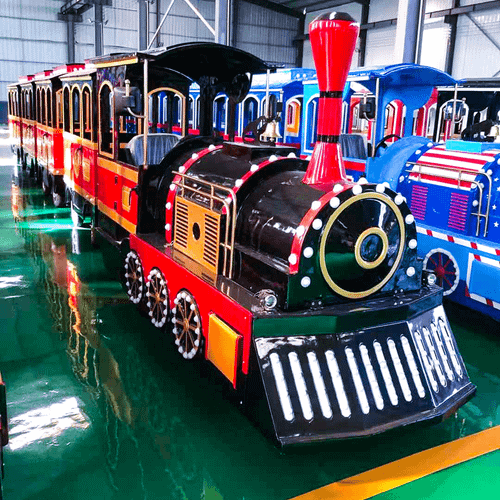 Безрельсовый паровозик «Титан», 4 вагона, 16 мест — для ТРЦ, с электродвигателем