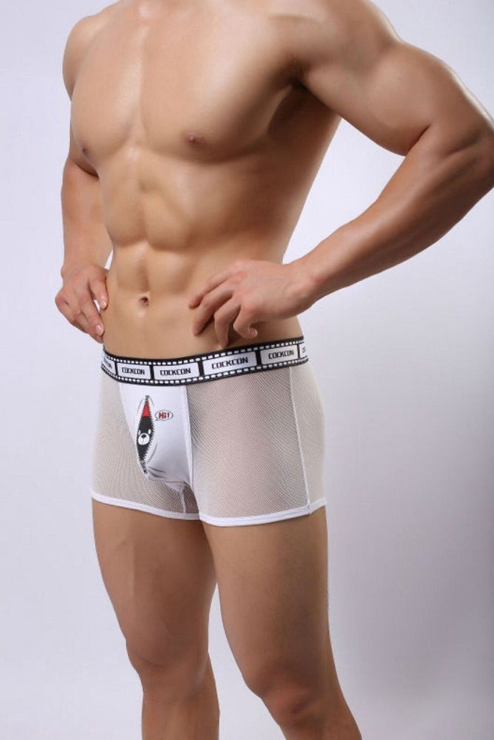 Сетчатые трусы-боксеры Cockcon Trunks с принтом на гульфике (Размер: L) (Цвет: белый)