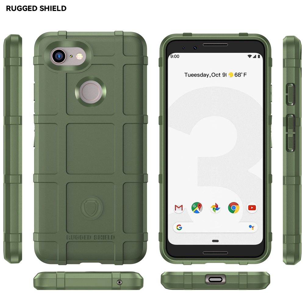 Противоударный чехол зеленого цвета на Google Pixel 3, мягкий отклик кнопок, серия Armor (максимальная защита) от Caseport