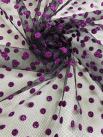 Фатин флок горох фуксия на черном, блестки фуксия