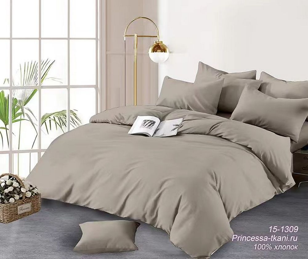Комплект постельного белья 1.5 сп ПОПЛИН "Кремовый 15-1309 ЕМ" (нав. 70х70 или 50х70)
