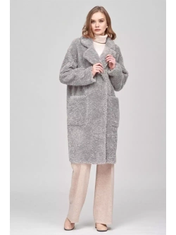 Шуба женская из шерсти мериноса чебурашка тедди, серая, SilverFox