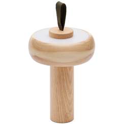 Переносная настольная лампа Luba из массива ясеня и зеленой ручкой