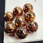 Лава натуральная, бусины метализированные, цвет медный, луна, 12мм, штучно