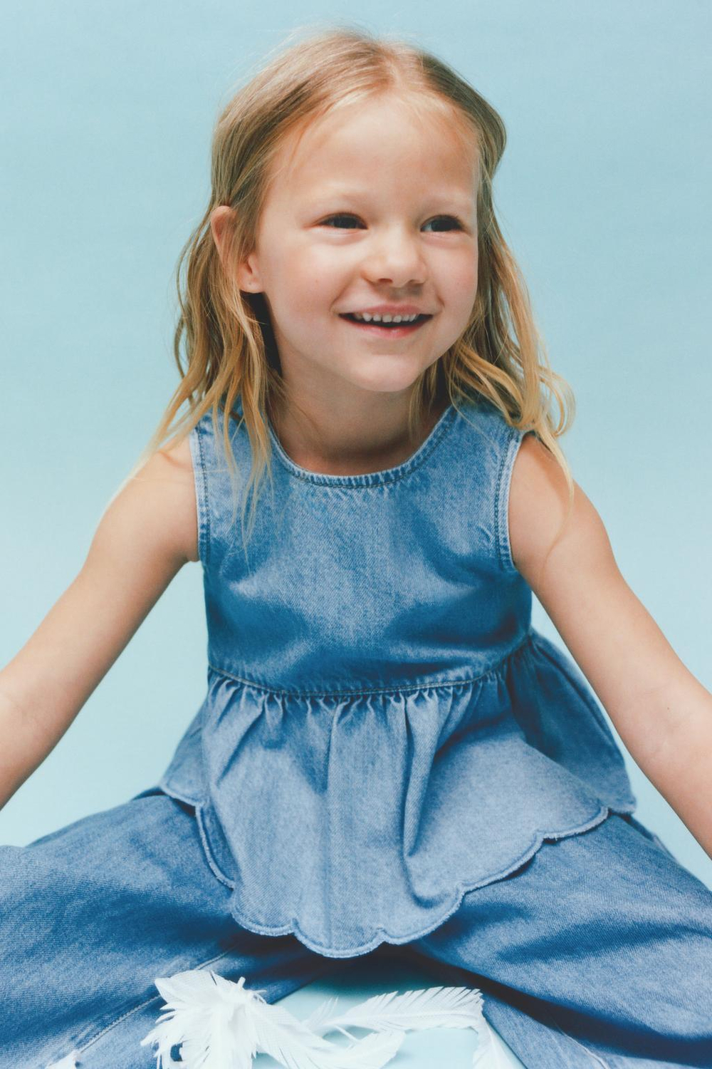 ZARA ДЖИНСОВЫЙ ТОП НА ПУГОВИЦАХ, СИНИЙ