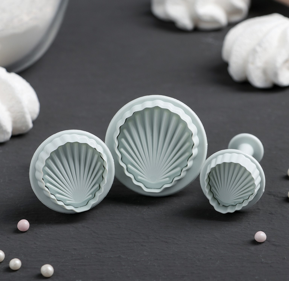 Набор плунжеров кондитерских Доляна «Морские ракушки», 3 шт