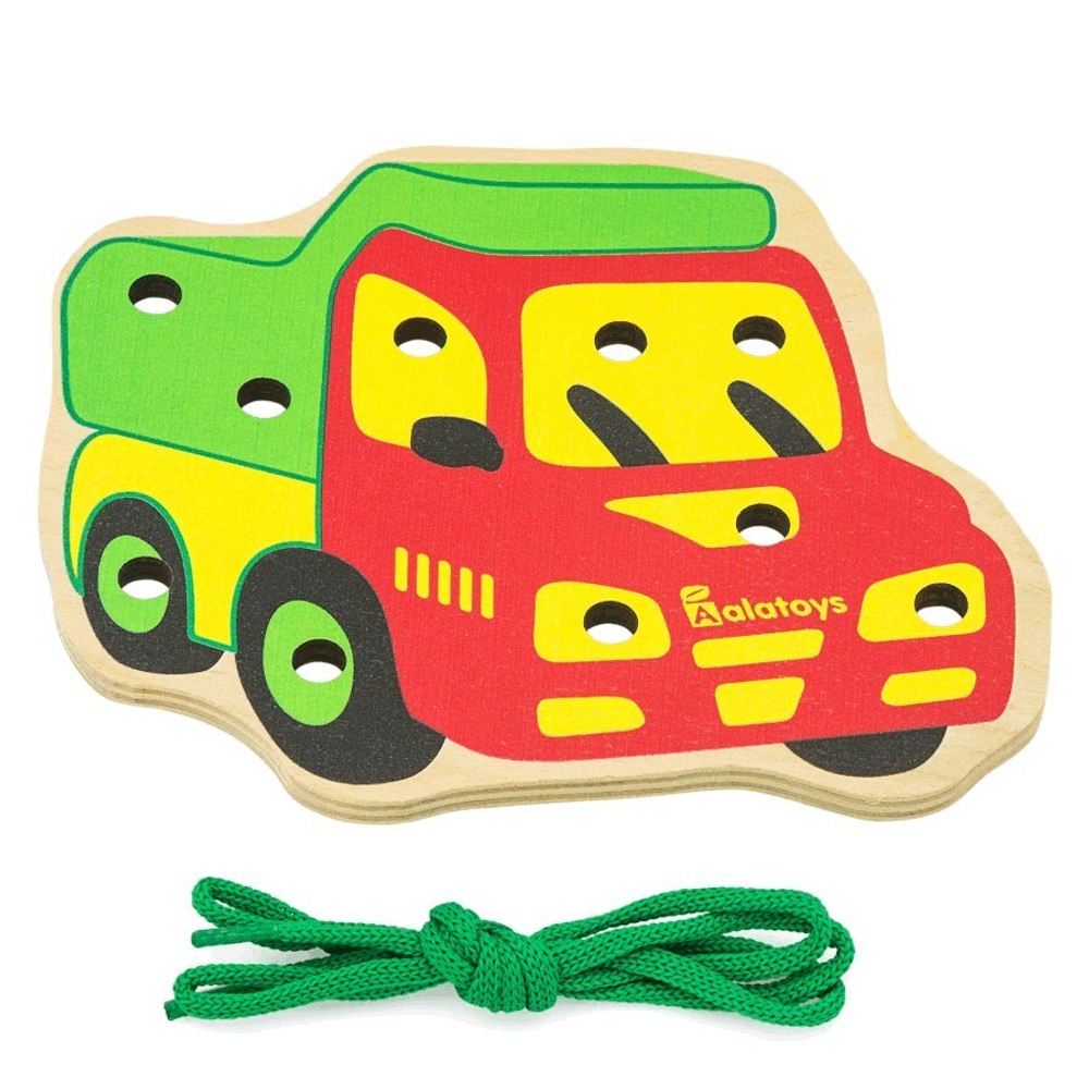 Шнуровка "Самосвал", развивающая игрушка для детей, обучающая игра из дерева
