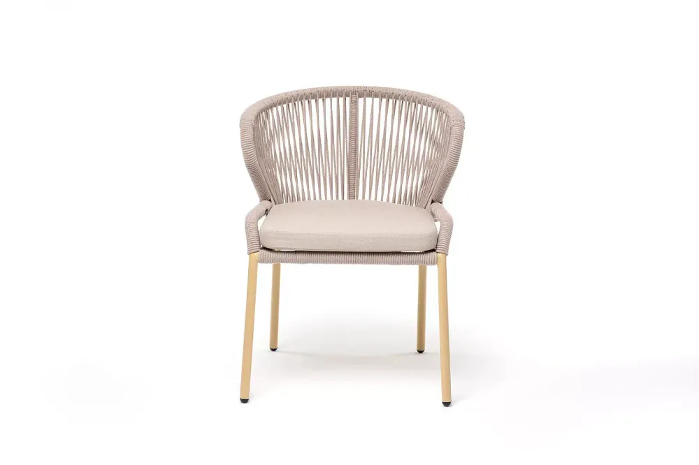 "Милан" стул плетеный из роупа, каркас алюминий (RAL1001), роуп бежевый круглый, ткань бежевая