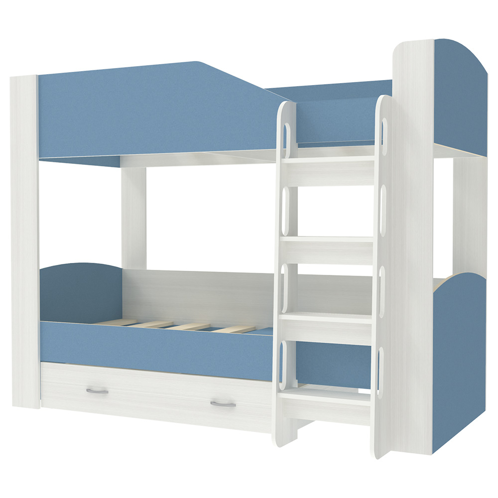 Двухъярусная кровать КарИВи Астра 2 Белое Дерево Светло-синий, голубой