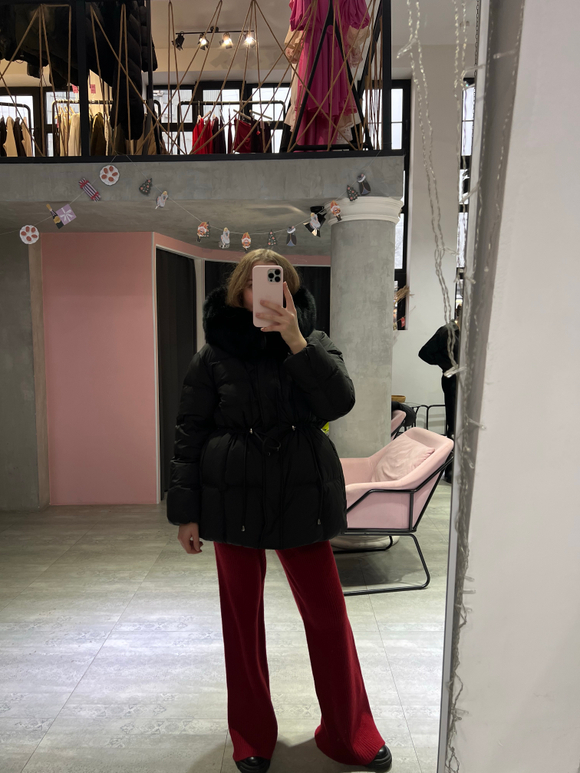 Пуховик Fresh миди с кулиской черный