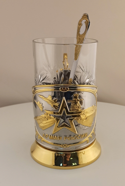 Подстаканник никел. с золочением "Армия" в футляре