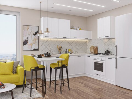 Угловая модульная кухня Фрейм-03 White Silk - Белый 2140*2200/2000*600