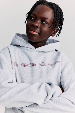 H&M Толстовка с капюшоном и принтом, серый меланж