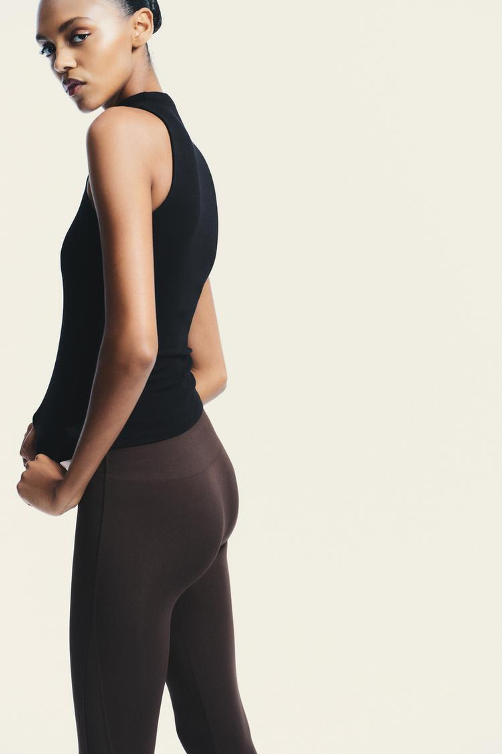 ZARA ТОП ИЗ ХЛОПКА И МОДАЛА, ЧЕРНЫЙ