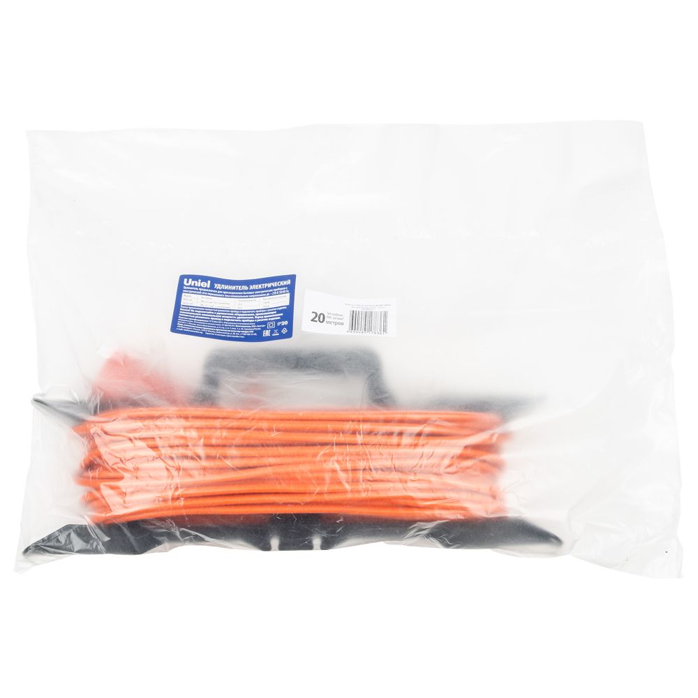 YX10-101 /UCK-1N/2x1,00/20M/F ORANGE Удлинитель силовой на рамке, б/з, 1гнездо, 20м (ПВС 2х1,00), 10A. Оранжевый. TМ Uniel