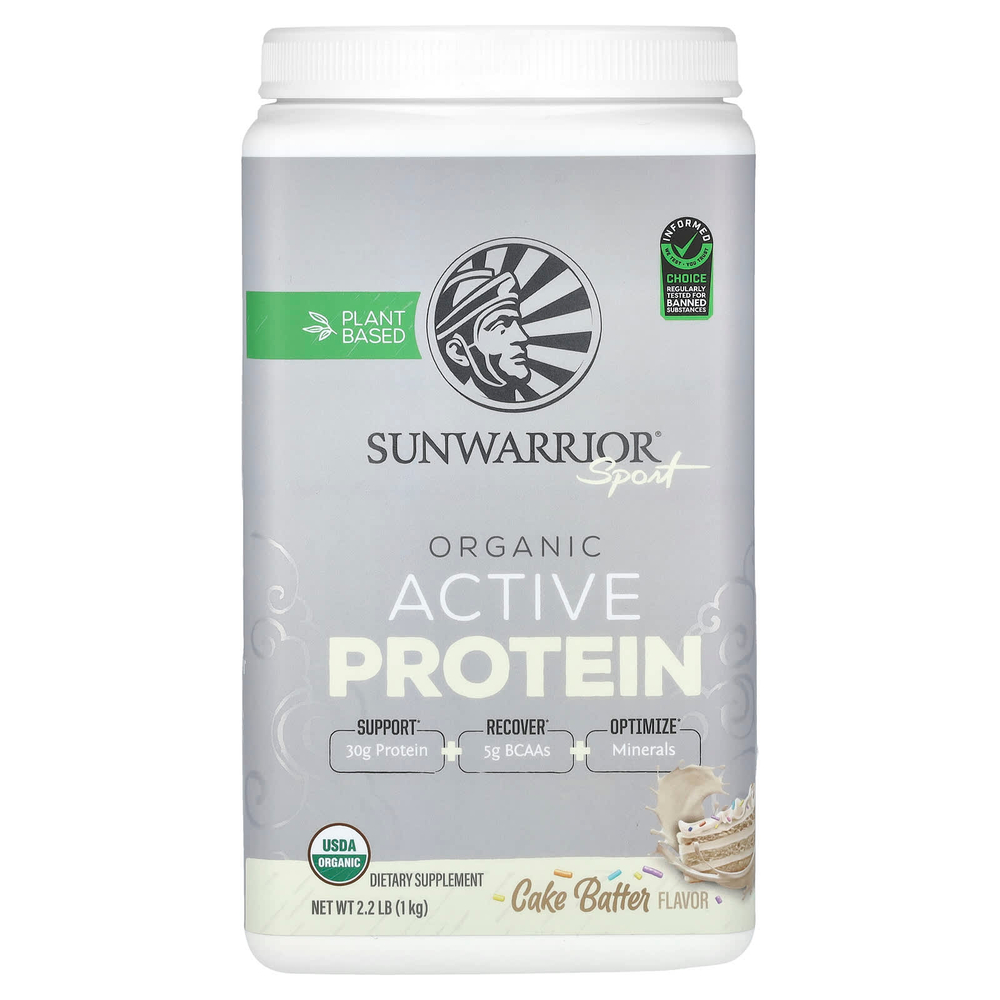 Sunwarrior, Sport, органический активный протеин, тесто для торта, 1 кг (2,2 фунта)