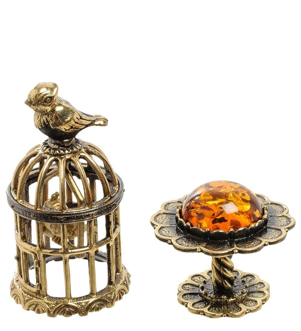 Народные промыслы AM-1883 Фигурка «Птички в клетке» (латунь, янтарь)