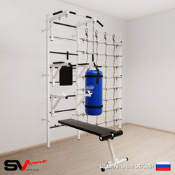 Шведская стенка Sv Sport усиленная 60720 (Турник стандарт/Брусья/Стойка/Скамья/Цепь/Мешок 22кг/Канатный лаз)