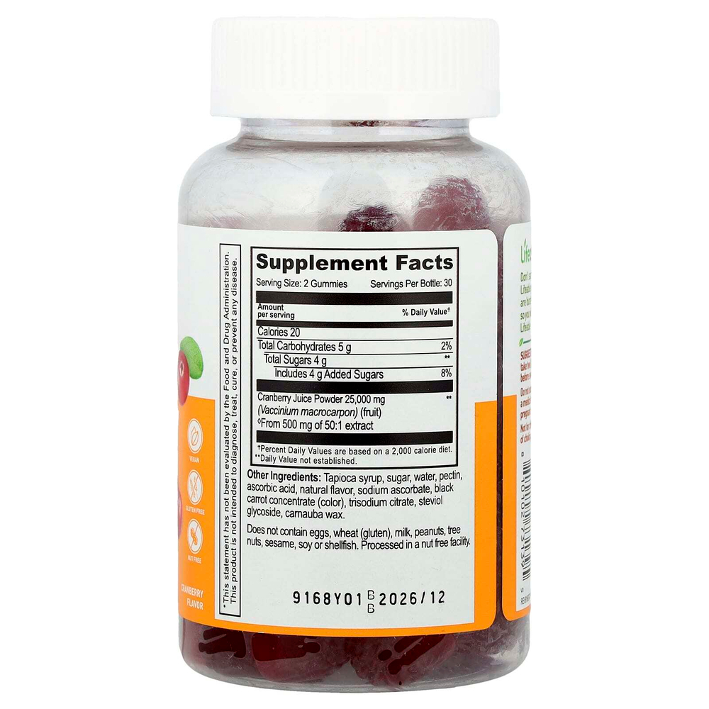 Lifeable, Жевательные мармеладки с клюквой, 60 жевательных мармеладок (12 500 мг в 1 жевательной мармеладке)