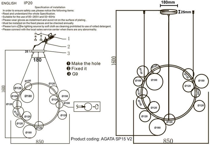 Подвесная люстра Crystal Lux Agata SP15 V2 Chrome/Transparente