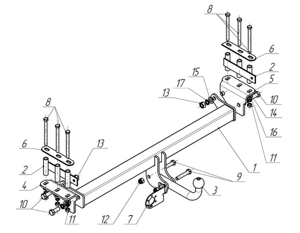 Фаркоп для Nissan Patrol GR Y61 1997-2004 Тип шара: A. Нагрузки: 2500/125 кг, NS 12