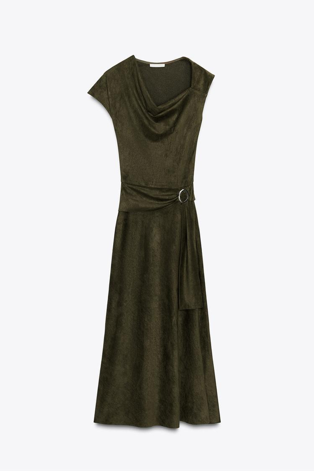 ZARA АСИММЕТРИЧНОЕ ПЛАТЬЕ ИЗ ИСКУССТВЕННОЙ ЗАМШИ, ХАКИ