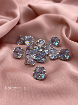 Пуговицы серебристые горный хрусталь мягкий квадрат