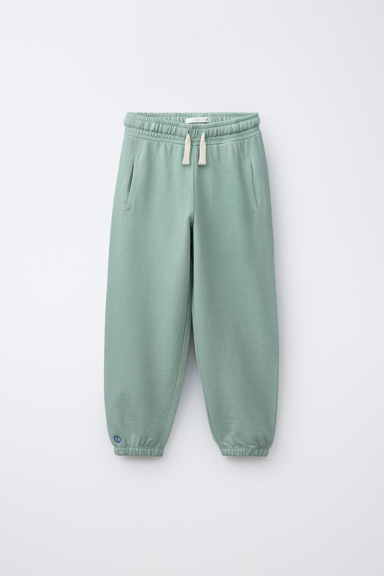 ZARA БРЮКИ BALLOON ИЗ ФЛИСА С ВЫШИВКОЙ, ЦВЕТ МОРСКОЙ ВОЛНЫ