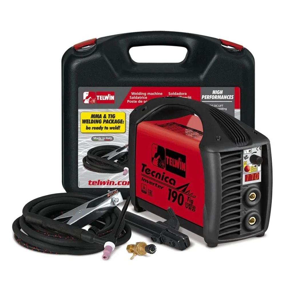 Сварочный аппарат c инвертором для сварки TIG Telwin TECNICA 190 TIG/MMA DC LIFT VRD + PLASTIC CASE + MMA/TIG KIT, 816220