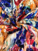 штапель принт акварель цветы красный/голубой/оранж D101С01