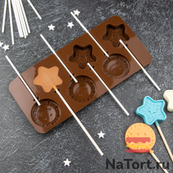 Силиконовая форма для леденцов «Солнце и звезды», 6 ячеек