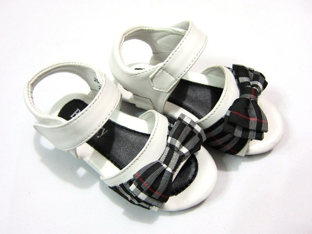 Сандалии детские из гладкой кожи с бантом в клетку