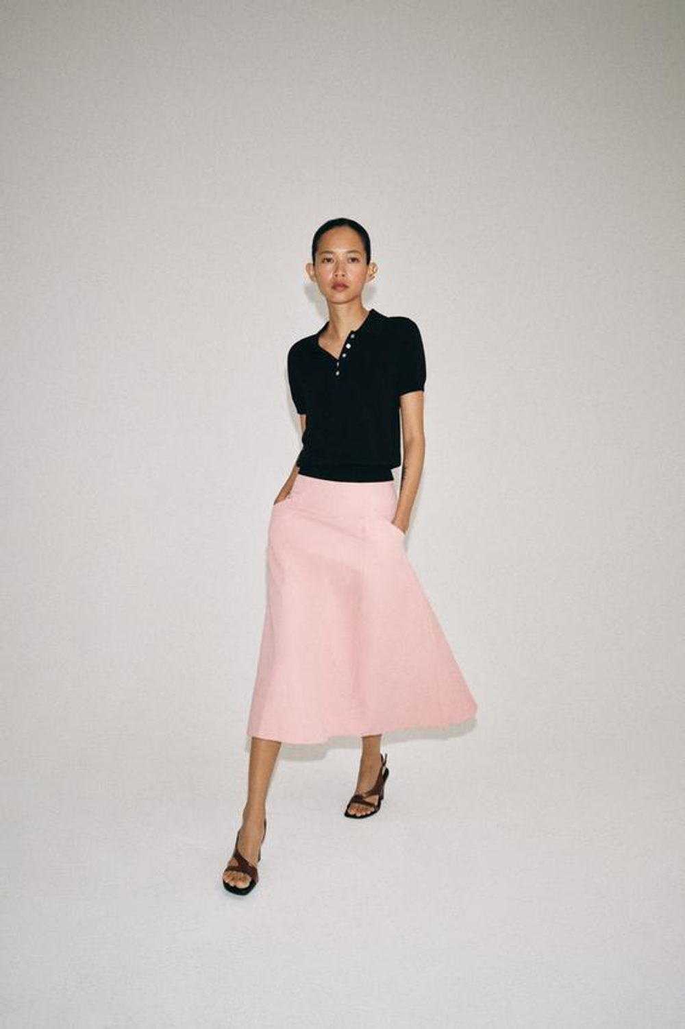 ZARA ЮБКА МИДИ ИЗ ЛЬНА — ZW COLLECTION, РОЗОВЫЙ