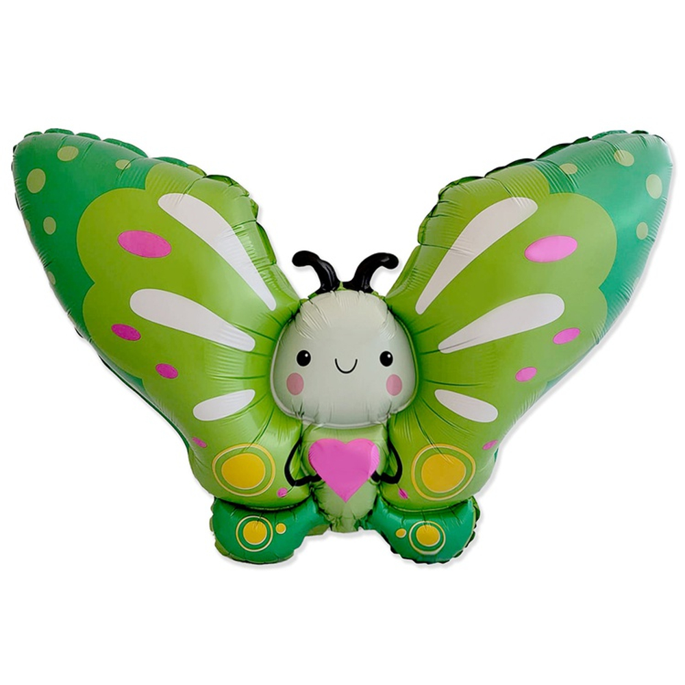 Шар Фольгированный Бабочка зеленая с сердцем (Зеленый)