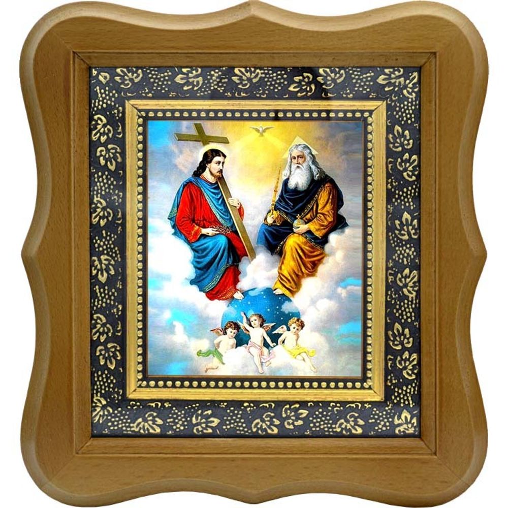 Бог - Отец,  Бог - Сын и Бог - Святой дух. Троица новозаветная. Икона на холсте.