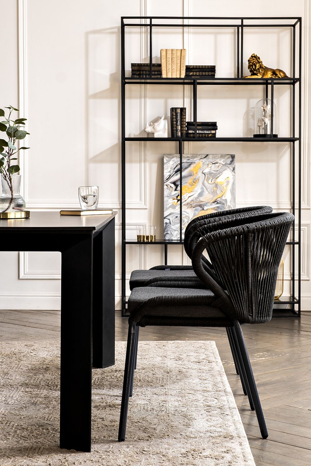 "Венето" обеденная группа на 4 персоны со стульями "Милан", каркас темно-серый, роуп темно-серый