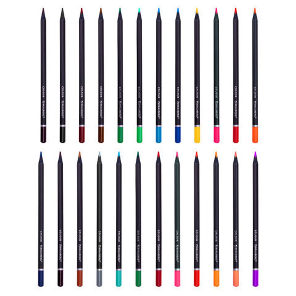 Карандаши цветные чёрное дерево BRAUBERG BLACK WOOD, 24 цвета, трехгранные, мягкий грифель 3 мм, 181949