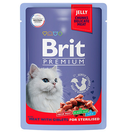 BRIT PREMIUM, Пауч мясное ассорти с патрошками в желе, 85 гр.