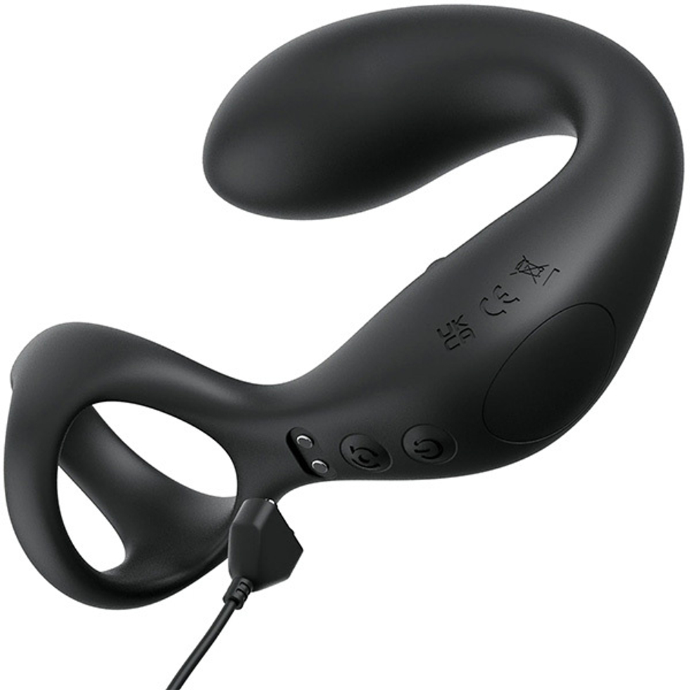 Черный силиконовый вибромассажер простаты 14см с эрекционным кольцом и пультом ДУ PipeDream Anal Fantasy Elite Ass-gasm Taint-alizer Prostate Stimulator with Remote 4794-23