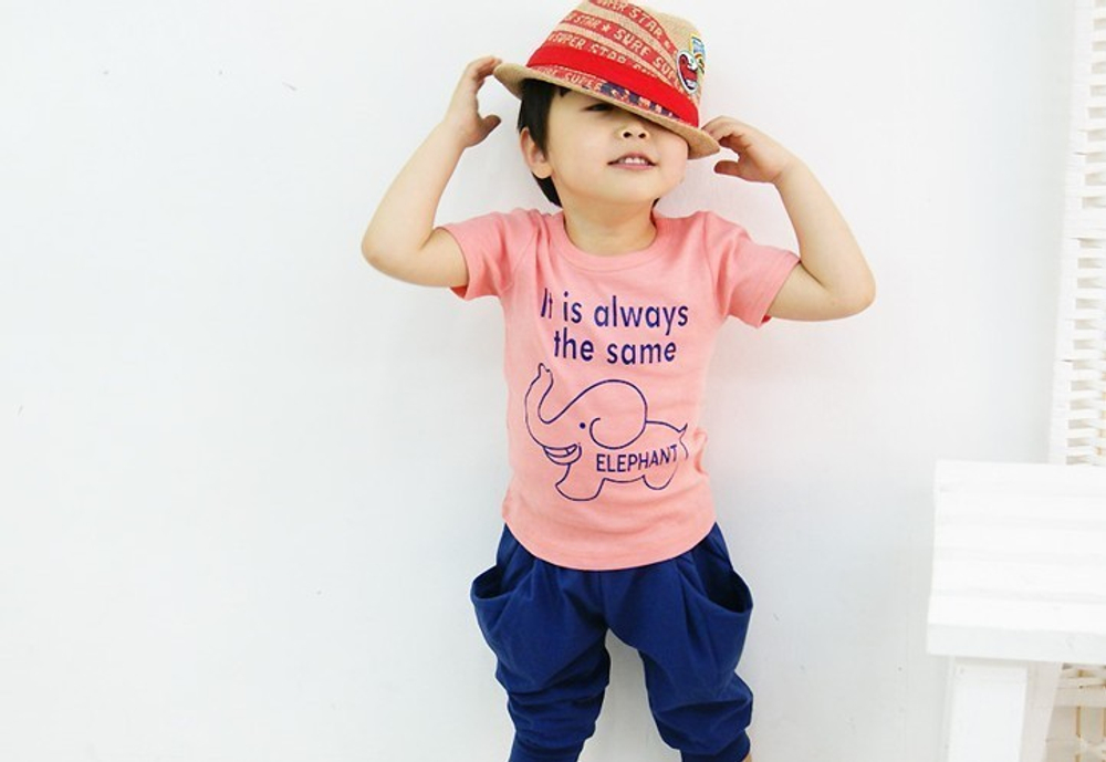 Костюм для мальчика из майки с принтом слона и укороченных брюк