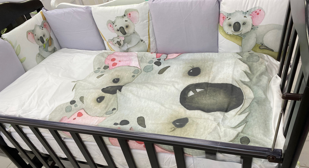 Комплект в кроватку 6-ти предметный (подушечки 17 предметов), "Мир игрушек" КОАЛЫ поплин